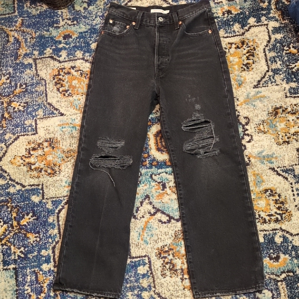 Levi's Ribcage Distressed Black Jeans